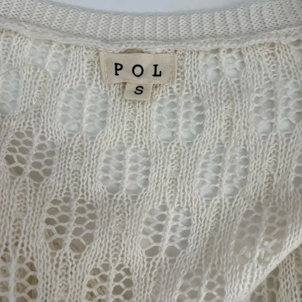 POL Crochet Ivory Beach Cover Up Kimono Cardigan Tassel Tie Waist‎ Size S NWOT